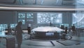 3D rendered, modern, futuristic command center interior with people Royalty Free Stock Photo