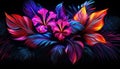 3D-rendered neon illustration foliage on black background generative AI