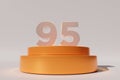 3d rendered number 95 on golden round-shaped flat stage on a gray surface
