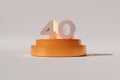 3d rendered number 40 on golden round-shapes flat stage on a gray surface