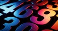 3D Rendered Numbers Background, Colorful Abstract, Digital Numerals, Black Surface, Close-Up Royalty Free Stock Photo