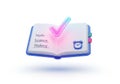 3d rendered open notebook with pink checkmark and clock icon isolated on white background Royalty Free Stock Photo