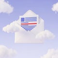 3D Rendered Open White Envelope with Document Floating in a Cloudy Sky mail letter Royalty Free Stock Photo