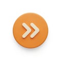 3D Rendered Orange Circle Icon with Double Forward Arrow Symbol Keywords: icon, symbol, forward, arrow, double, fast forward, next Royalty Free Stock Photo