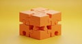 3D Rendered Orange Puzzle Cube Assembled from Interlocking Pieces image photo Royalty Free Stock Photo