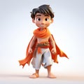 3d Rendered Oriental Cartoon Character Aiden In Colorful Sarong