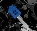 Blue house symbol with silver door keys 3d rendering