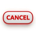 3D Rendered Oval Button with Red Border and Red CANCEL Text on White Background Keywords: cancel, button, delete, stop, exit, Royalty Free Stock Photo