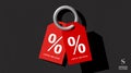 3D rendered overlapping red sale tags with white percentage symbols Royalty Free Stock Photo