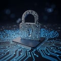 3D Rendered Padlock on CPU and Circuit Board security Royalty Free Stock Photo