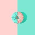 3D rendered pink and blue glazed donut on the bright blue background