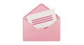 3D Rendered Pink Envelope with a White Card Featuring Three Pink Stripes mail letter Royalty Free Stock Photo