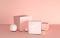 3d rendered pink and marble geometric shapes, podium in the room. Set of platforms for product presentation, mock up. Abstract