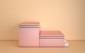 3d rendered pink and pastel beige geometric shapes, podium in the beige room. Set of platforms for product presentation, mock up