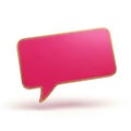 3D Pink Speech Bubble with Golden Border on White Background chat message Royalty Free Stock Photo