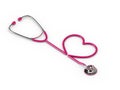 3d rendered pink stethoscope with heart isolated over white