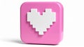 3D rendered pixel art heart icon on a pink square button isolated on white background Royalty Free Stock Photo
