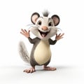 3d Render Plastic Cartoon Opossum - Full Body White Background Royalty Free Stock Photo