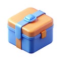 Blue and orange plastic lunchbox with strap and buckle isolated on white food container Royalty Free Stock Photo