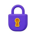 3D Rendered Purple Padlock Icon with Yellow Keyhole on White Background security safety Royalty Free Stock Photo
