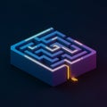 A 3D-rendered, rectangular maze with a glowing path. The maze is set against a dark Royalty Free Stock Photo