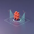 A 3D-rendered red hashtag symbol is positioned on a digital interface design. The Royalty Free Stock Photo