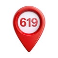 Red Map Pin with Number 619 Royalty Free Stock Photo