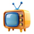 Retro television with blue screen and yellow knobs isolated on a transparent background vintage Royalty Free Stock Photo