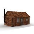 3D rendered scale model of an old rustic house