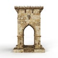 3D rendered scale model of an ornate stone archway with intricate carvings