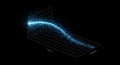 A 3D rendered scatter plot with a black background features interconnected lines and dots forming a wave-like pattern on a grid Royalty Free Stock Photo