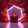 Glowing Crimson Flower Backdrop: Prism Handbag Showcase Royalty Free Stock Photo