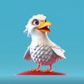 3d Rendered Seagull With Red Crown And Flames On Bright Background