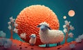 3D rendered sheep image for Eid al-Adha holiday. Generative AI