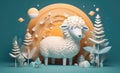 3D rendered sheep image for Eid al-Adha holiday. Generative AI