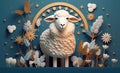 3D rendered sheep image for Eid al-Adha holiday. Generative AI