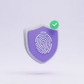 3D Rendered Shield with Fingerprint and Check Mark Icon for Security and Verification protection Royalty Free Stock Photo