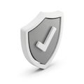 3D Rendered Shield Icon with Gray Surface and White Checkmark on White Background security Royalty Free Stock Photo