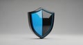 A3D rendered shield with a split blue and black glossy surface and a thin blue outline on a neutral gray Royalty Free Stock Photo