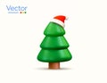 3d rendered simple green pine tree with red noel cap on top, isolated on white background. 3d minimal christmas tree