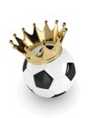 3d rendered soccer ball with a golden crown over white Royalty Free Stock Photo