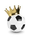 3d rendered soccer ball with a golden crown over white Royalty Free Stock Photo