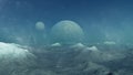 3d rendered Space Art: Alien Planet - A Fantasy frozen Landscape with blue skies Royalty Free Stock Photo