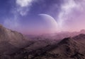 3d rendered Space Art: Alien Planet - A Fantasy Landscape with blue skies and clouds Royalty Free Stock Photo