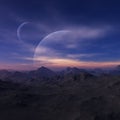 3d rendered Space Art: Alien Planet - A Fantasy Landscape with blue skies and clouds Royalty Free Stock Photo