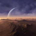 3d rendered Space Art: Alien Planet - A Fantasy Landscape with blue skies and clouds Royalty Free Stock Photo