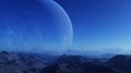 3d rendered Space Art: Alien Planet - A Fantasy Landscape with blue skies and stars Royalty Free Stock Photo