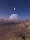 3d rendered Space Art: Alien Planet - A Fantasy Landscape with blue skies and stars Royalty Free Stock Photo