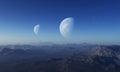 3d rendered Space Art: Alien Planet - A Fantasy Landscape with blue skies and stars Royalty Free Stock Photo