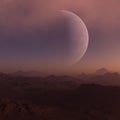 3d rendered Space Art: Alien Planet - A Fantasy Landscape with dark skies and clouds